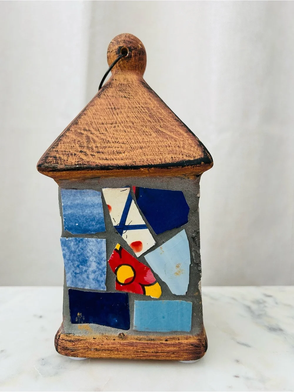 Handmade Mosaic Blue & Yellow Birdhouse Decor - Unbranded